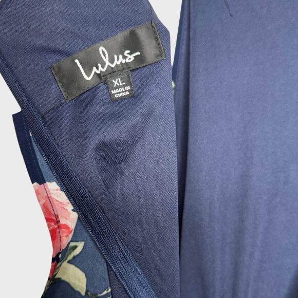 Lulus In the Garden Floral Romper XL Navy Blue Halter High Neck Garden Party - Picture 5 of 11